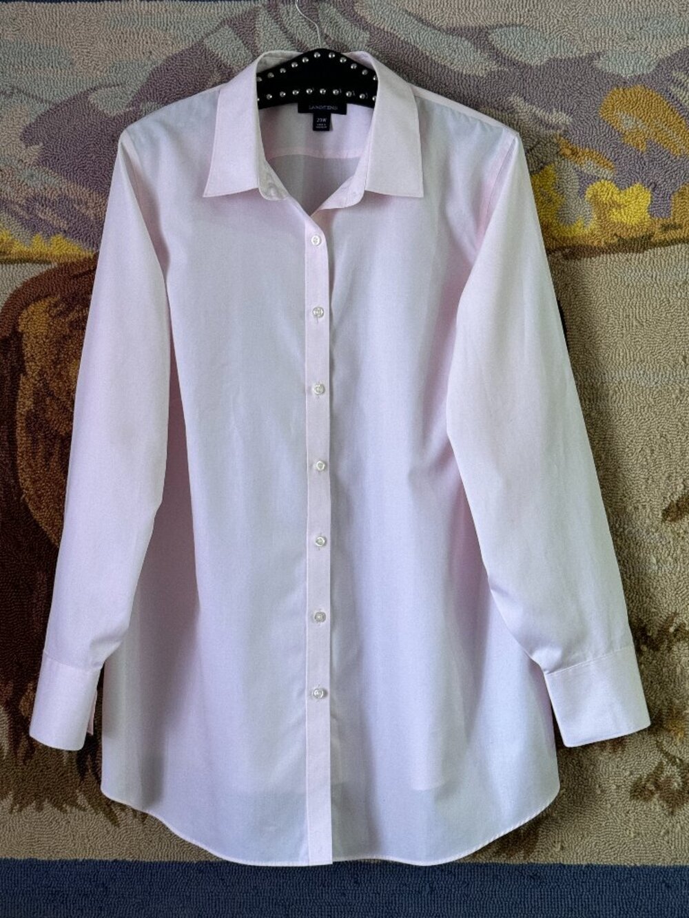 Lands' End No-Iron Supima Sz 20W Blush Pink Blouse Button Up Long Sleeve